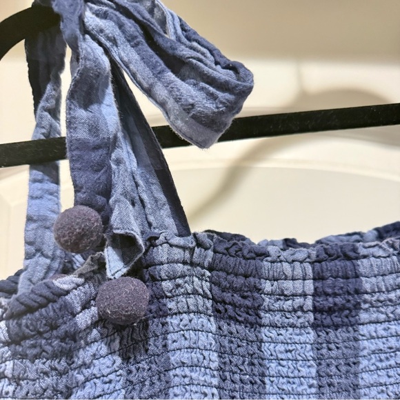 Crown & Ivy Blue Gingham Tiered Maxi Dress Smocked Tie Strap Cottagecore Large - Picture 3 of 4